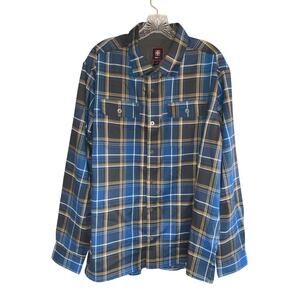 Official Men's Swiss Tech Plaid Flannel Button Shirt Multicolor Large 42-44